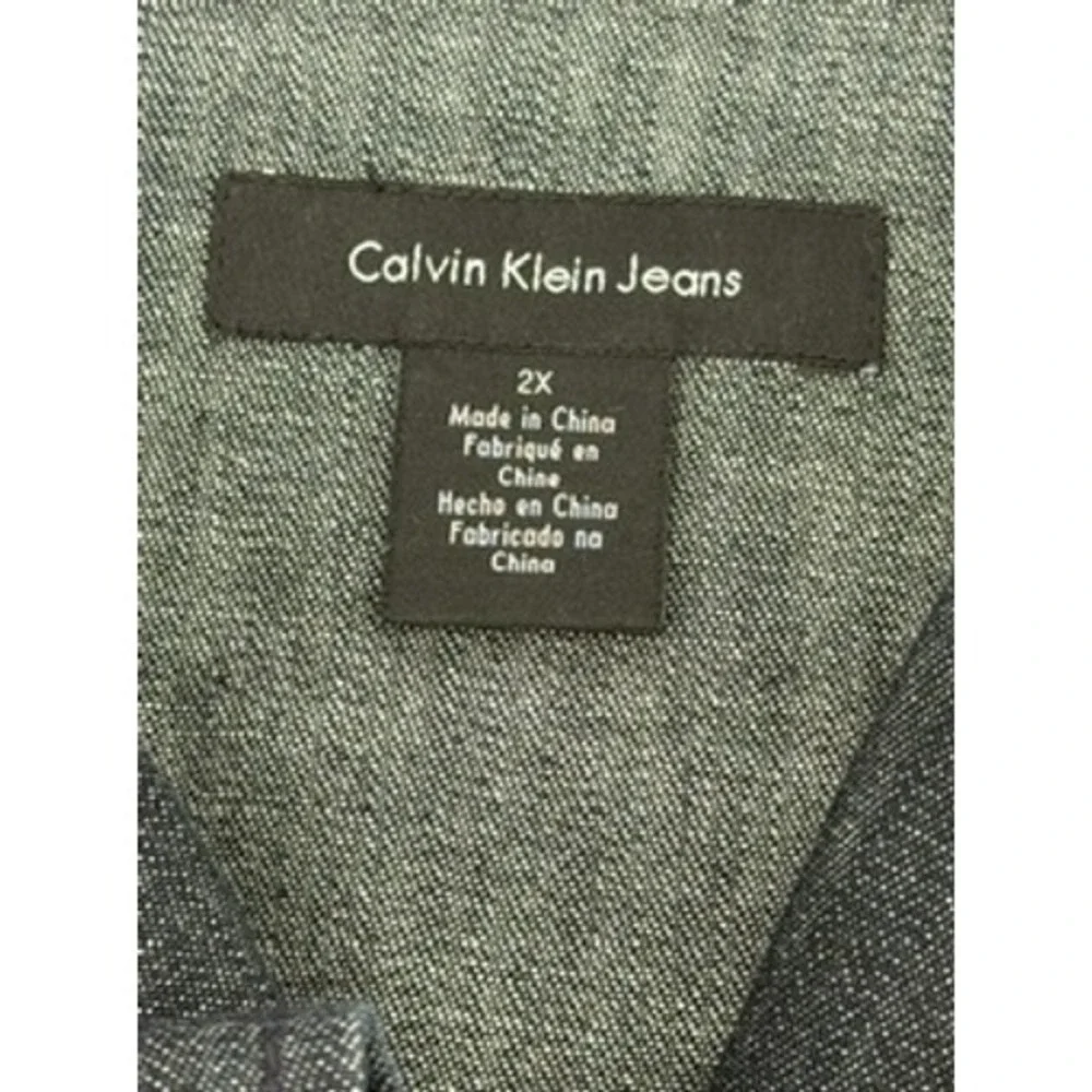 Calvin Klein Jeans Womens Jacket 2X Blue Denim‎ Belted Button Down Collared